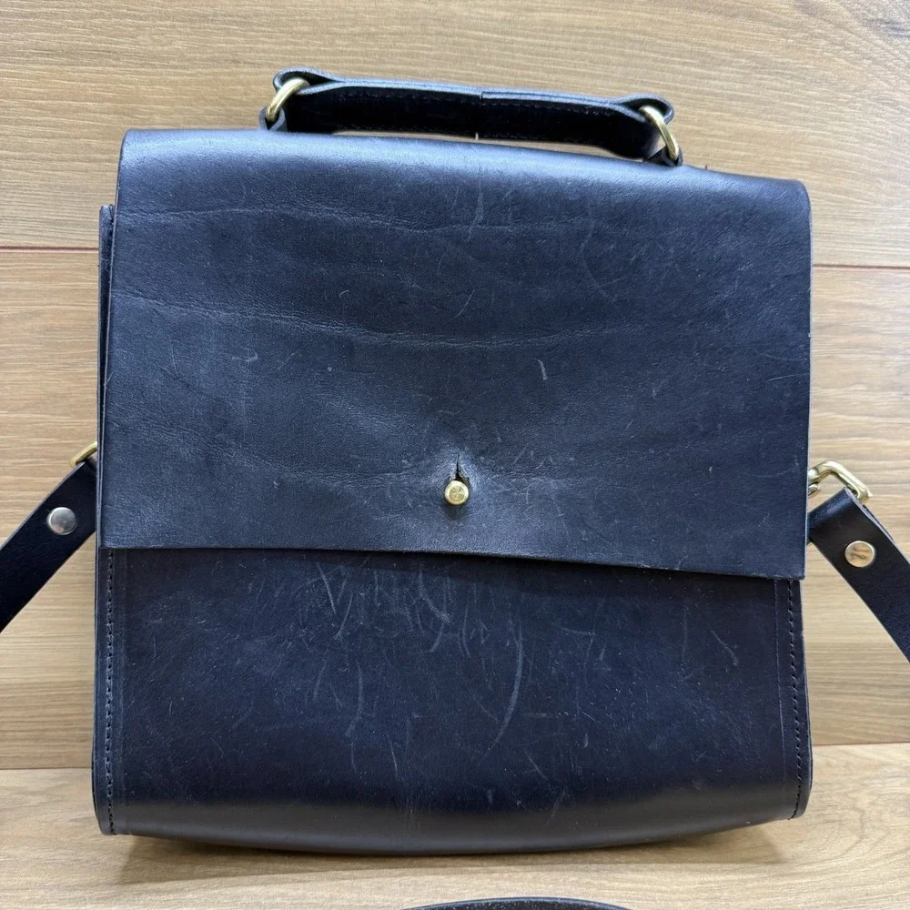 GRACE GORDON‎ Black Modern Leather Satchel Top Handle Minimalist Sleek UK